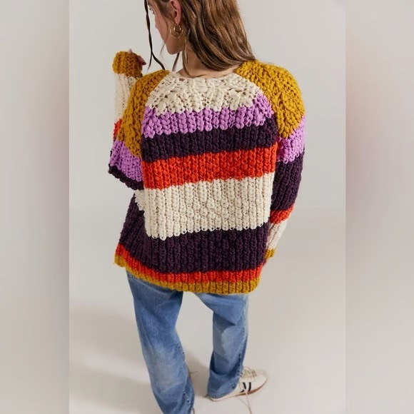 FP Free People Myles Stripe Cardi - Chunky Knit Cardigan Sweater - Picture 2 of 3